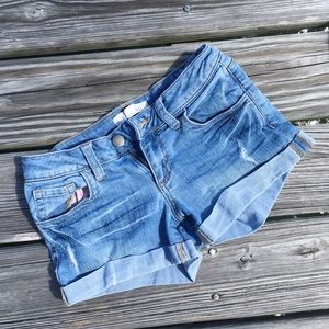 Mid rise blue jean shorts